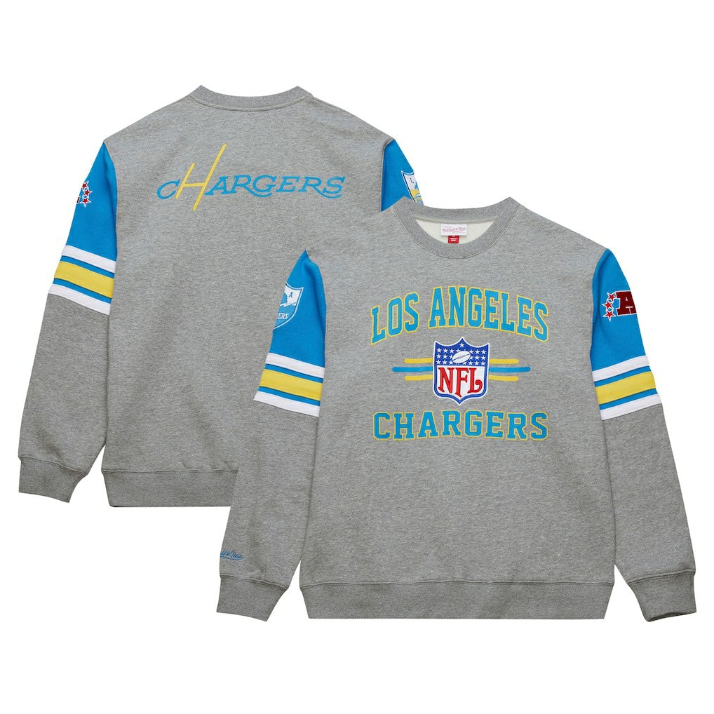 Los Angeles Chargers All Over 4.0 Vintage Logo Pullover Sweatshirt - Heather Gray on sale