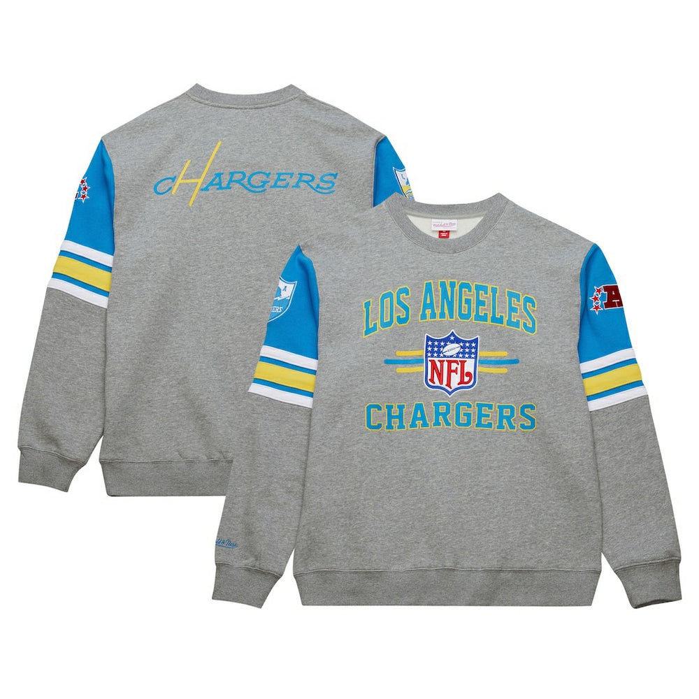 Los Angeles Chargers All Over 4.0 Vintage Logo Pullover Sweatshirt - Heather Gray on sale