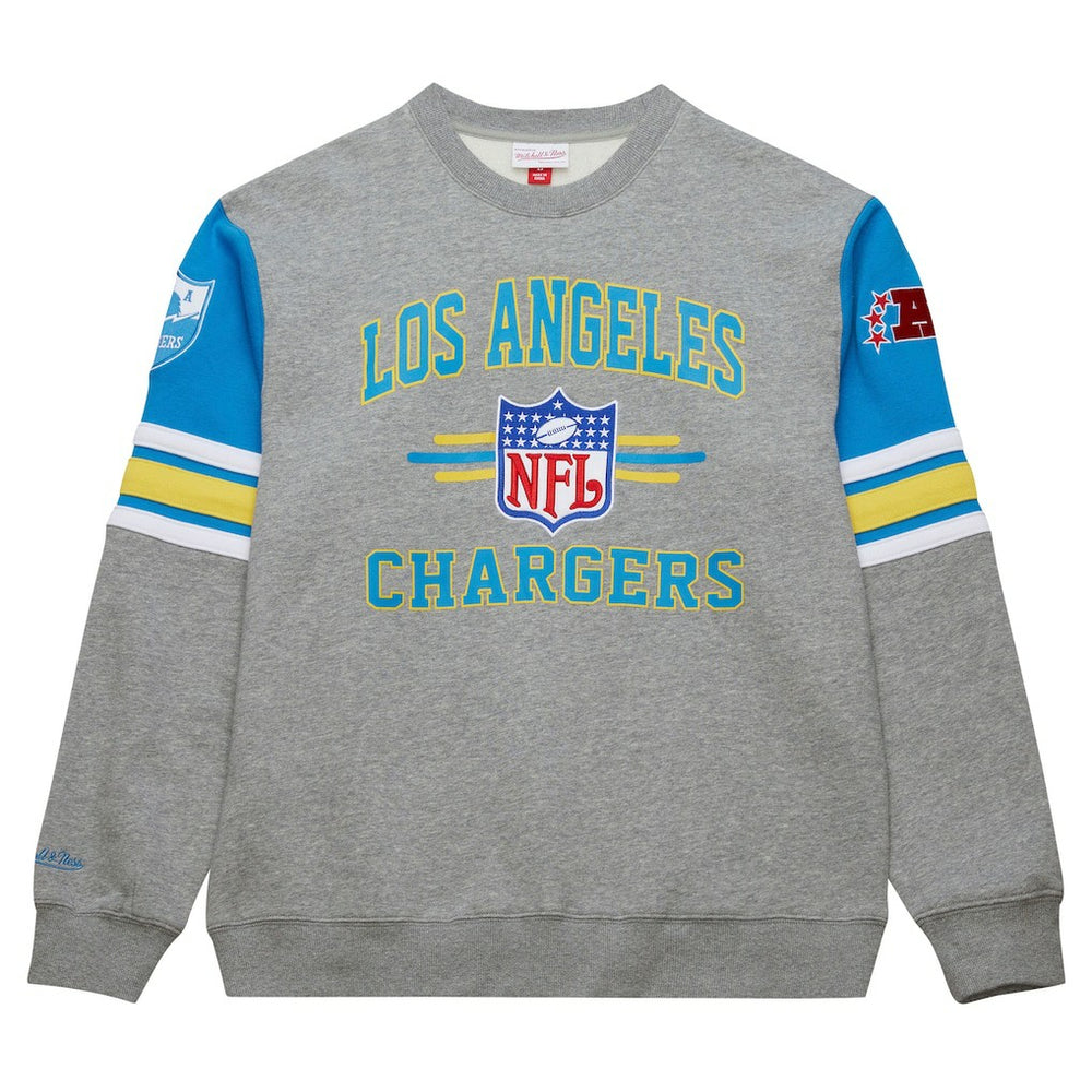 Los Angeles Chargers All Over 4.0 Vintage Logo Pullover Sweatshirt - Heather Gray on sale