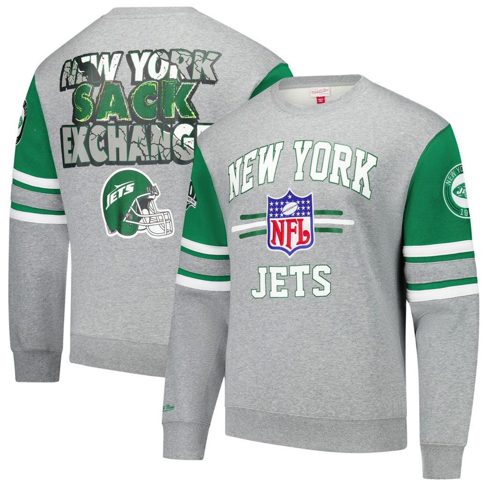 New York Jets All Over 4.0 Vintage Logo Pullover Sweatshirt - Heather Gray sale