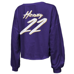 Derrick Henry Baltimore Ravens Majestic Threads Women's Name & Number Off-Shoulder Script Cropped Long Sleeve Relaxed V-Neck T-Shirt - Purple sale