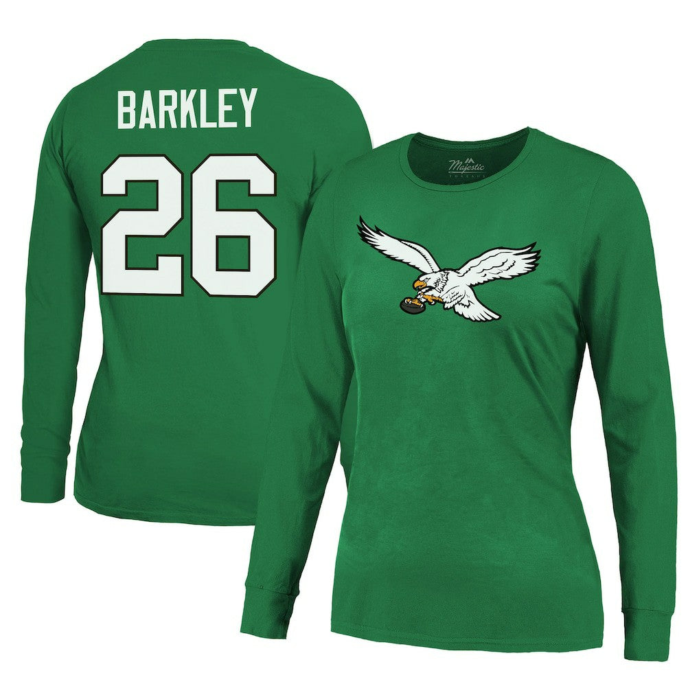 Saquon Barkley Philadelphia Eagles Majestic Threads Women's Name & Number Long Sleeve T-Shirt - Midnight Green online