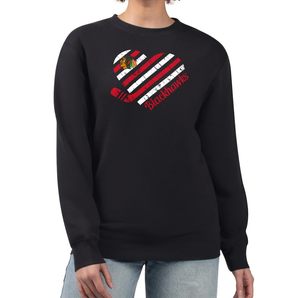 Chicago Blackhawks G-III 4Her by Carl Banks Women's Heart Graphic Pullover Sweatshirt - Black Sweatshirts