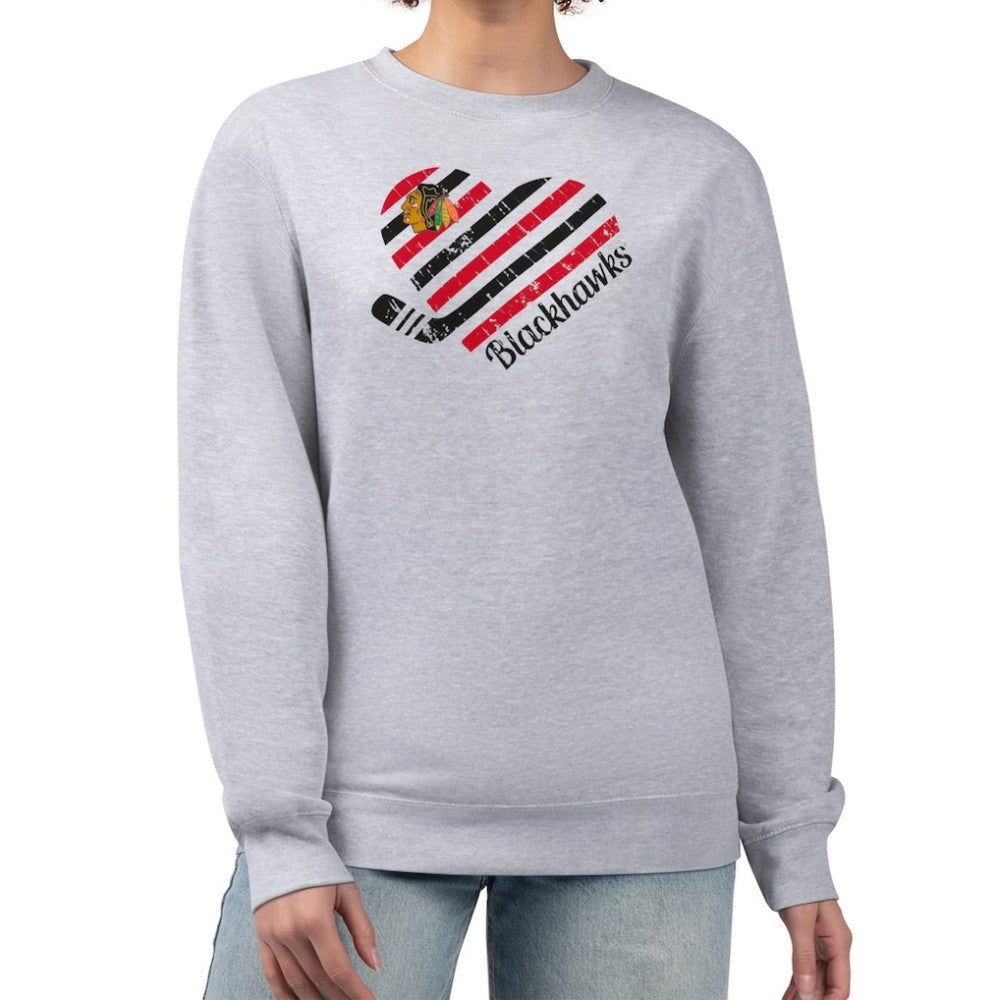Chicago Blackhawks G-III 4Her by Carl Banks Women's Heart Graphic Pullover Sweatshirt - Heather Gray Sweatshirts