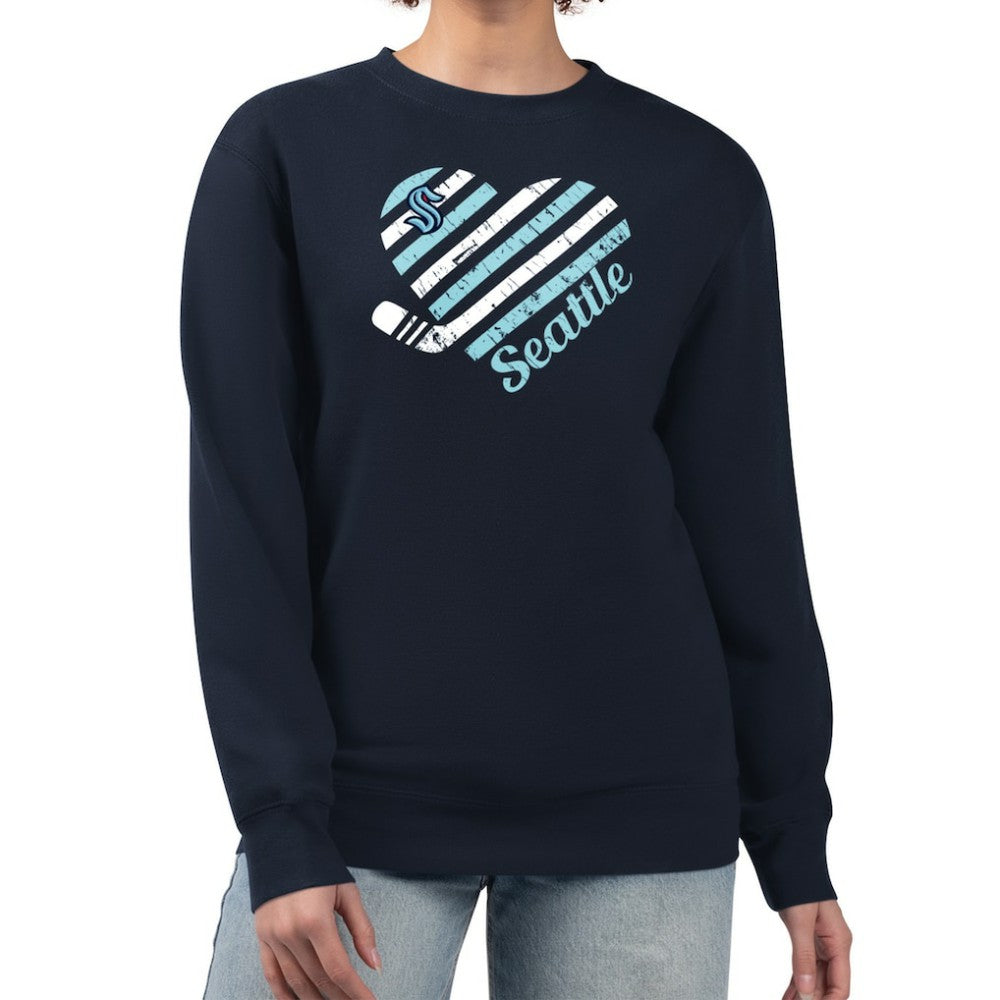 Seattle Kraken G-III 4Her by Carl Banks Women's Heart Graphic Pullover Sweatshirt - Navy Sweatshirts