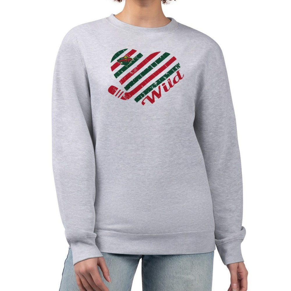 Minnesota Wild G-III 4Her by Carl Banks Women's Heart Graphic Pullover Sweatshirt - Heather Gray Sweatshirts