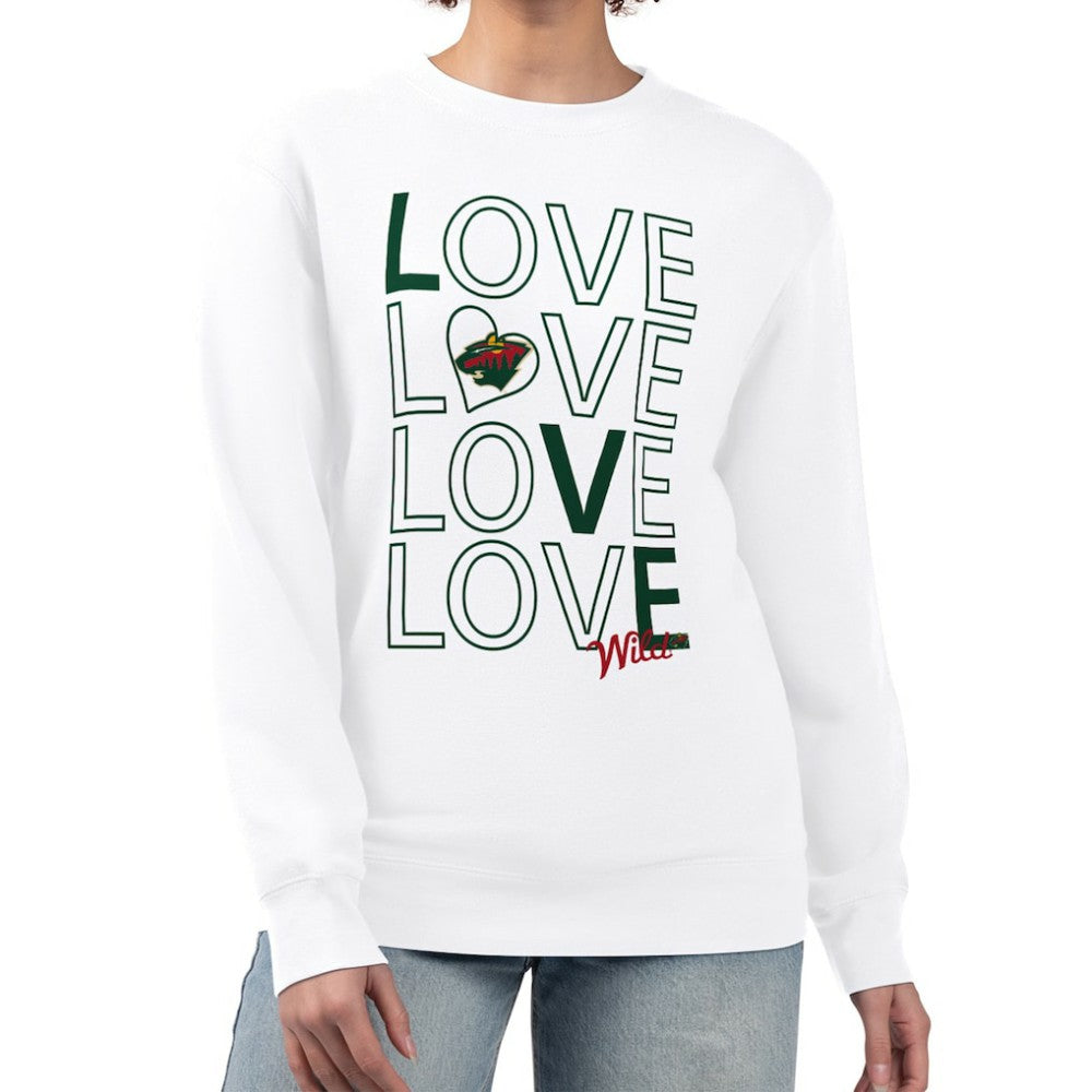 Minnesota Wild G-III 4Her by Carl Banks Women's Lots Of Love Team Logo Graphic Pullover Sweatshirt - White Sweatshirts