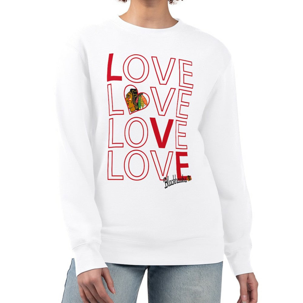 Chicago Blackhawks G-III 4Her by Carl Banks Women's Lots Of Love Team Logo Graphic Pullover Sweatshirt - White Sweatshirts