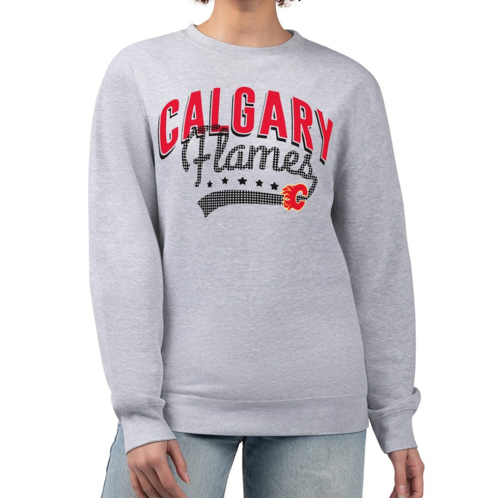 Calgary Flames G-III 4Her by Carl Banks Women's Filigree Team Graphic Fleece Pullover Sweatshirt - Heather Gray Sweatshirts