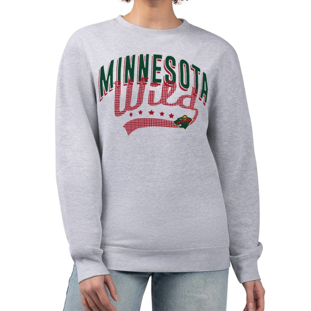 Minnesota Wild G-III 4Her by Carl Banks Women's Filigree Team Graphic Fleece Pullover Sweatshirt - Heather Gray Sweatshirts