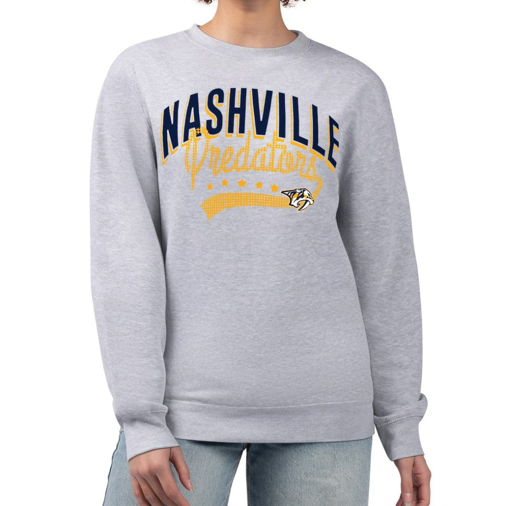 Nashville Predators G-III 4Her by Carl Banks Women's Filigree Team Graphic Fleece Pullover Sweatshirt - Heather Gray Sweatshirts