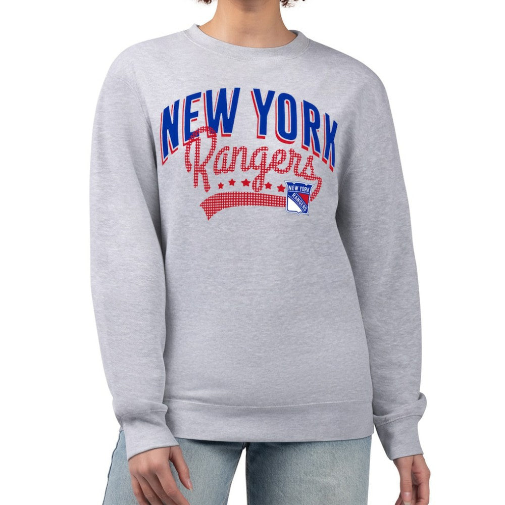 New York Rangers G-III 4Her by Carl Banks Women's Filigree Team Graphic Fleece Pullover Sweatshirt - Heather Gray Sweatshirts