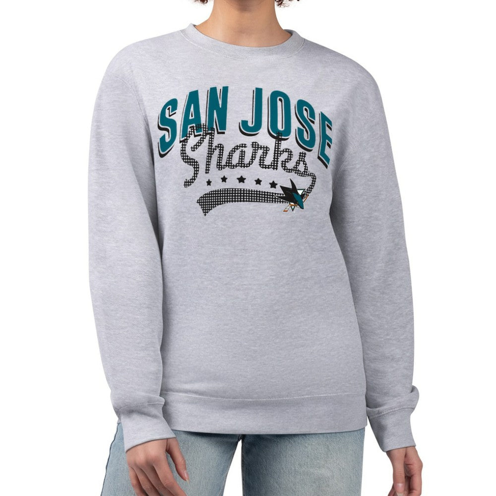 San Jose Sharks G-III 4Her by Carl Banks Women's Filigree Team Graphic Fleece Pullover Sweatshirt - Heather Gray Sweatshirts