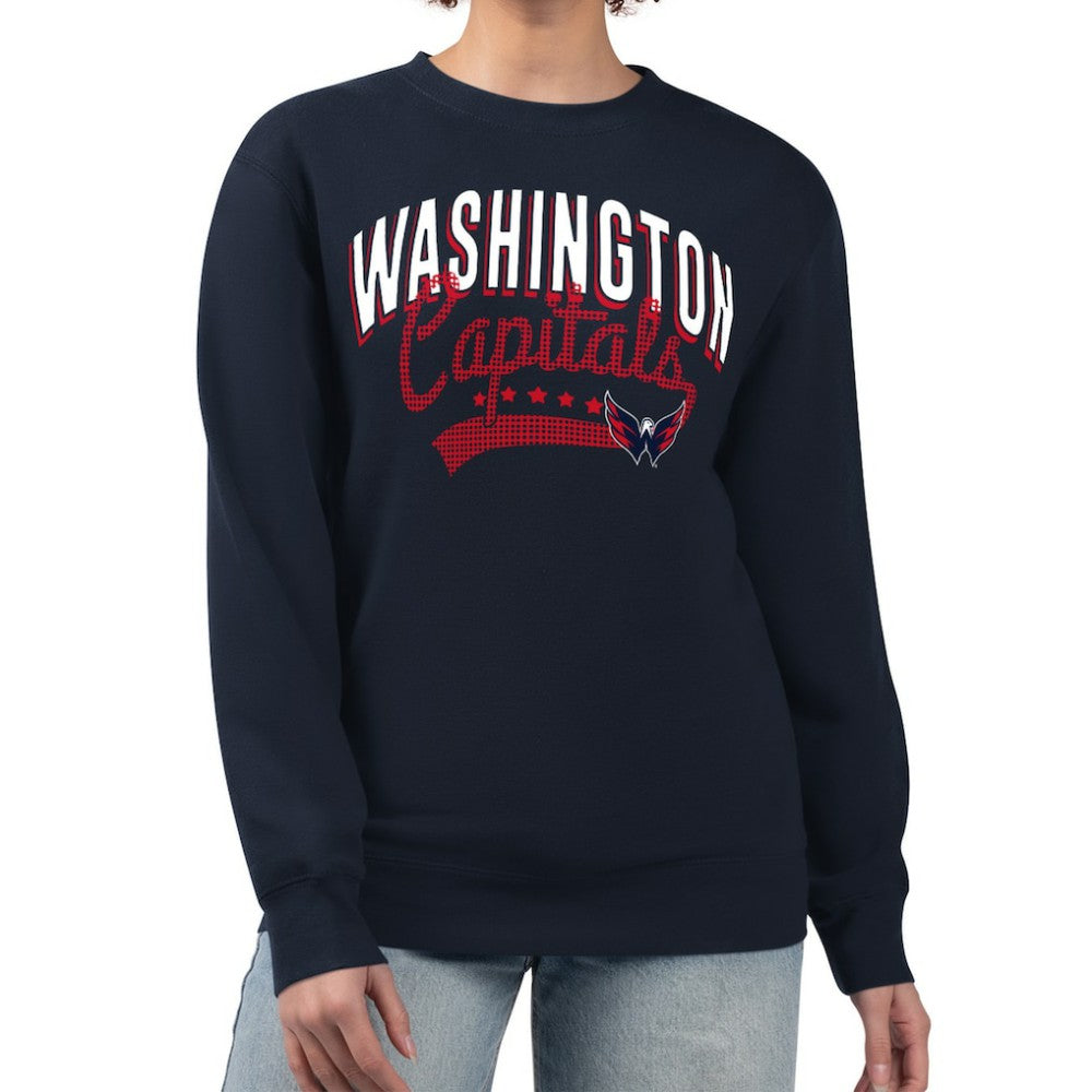 Washington Capitals G-III 4Her by Carl Banks Women's Filigree Team Graphic Fleece Pullover Sweatshirt - Navy Sweatshirts