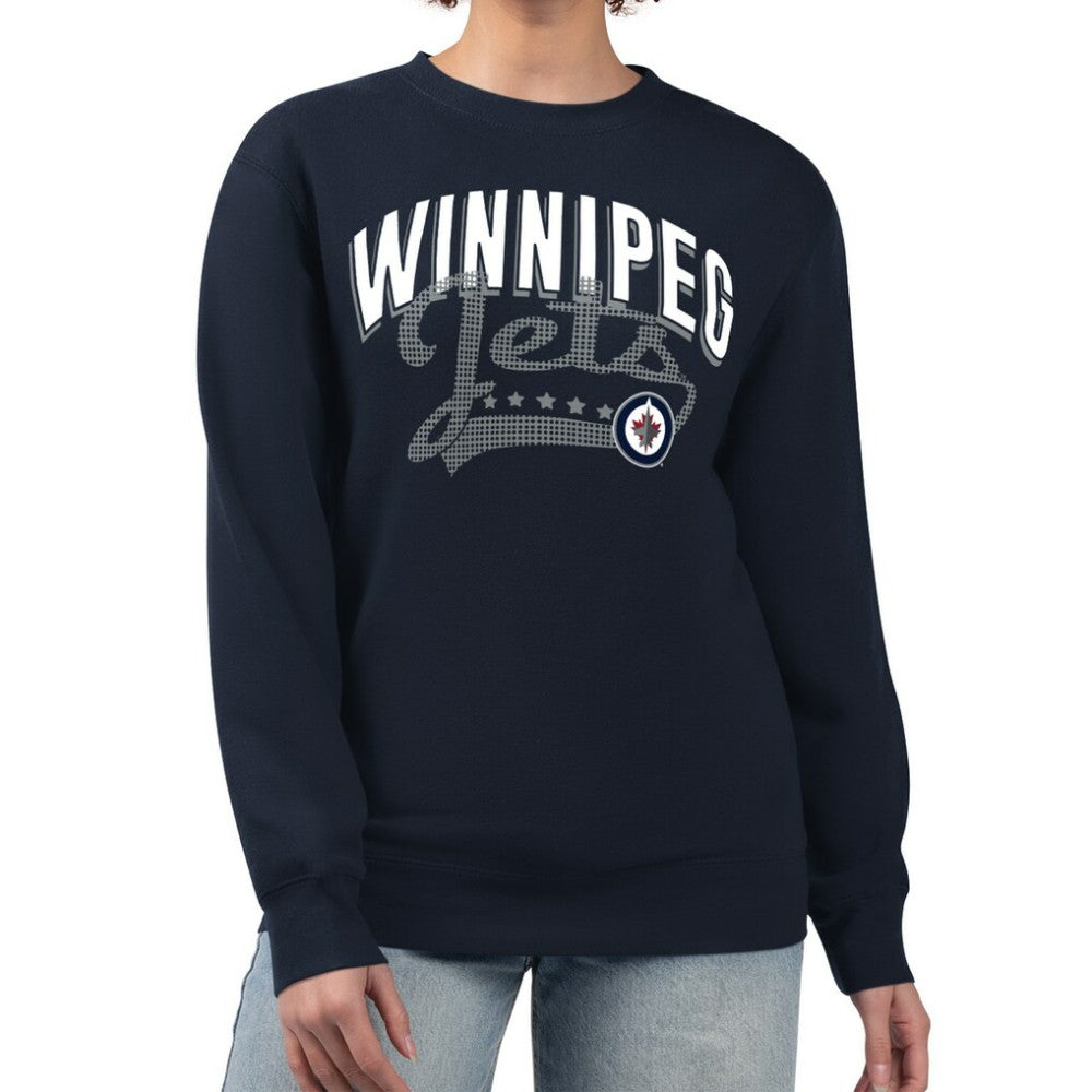Winnipeg Jets G-III 4Her by Carl Banks Women's Filigree Team Graphic Fleece Pullover Sweatshirt - Navy Sweatshirts