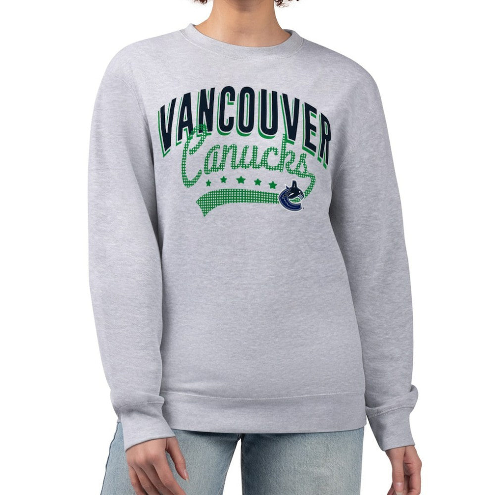 Vancouver Canucks G-III 4Her by Carl Banks Women's Filigree Team Graphic Fleece Pullover Sweatshirt - Heather Gray Sweatshirts