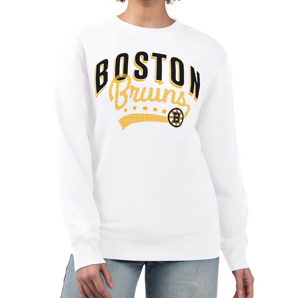 Boston Bruins G-III 4Her by Carl Banks Women's Filigree Team Graphic Fleece Pullover Sweatshirt - White Sweatshirts