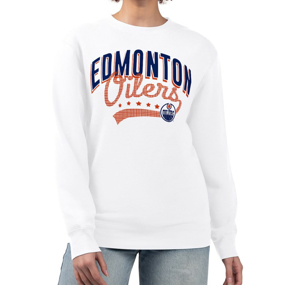 Edmonton Oilers G-III 4Her by Carl Banks Women's Filigree Team Graphic Fleece Pullover Sweatshirt - White Sweatshirts