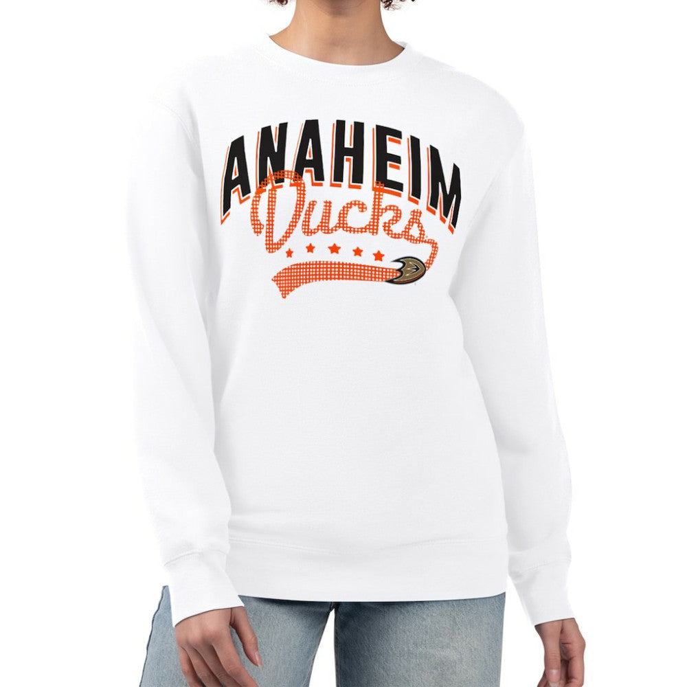 Anaheim Ducks G-III 4Her by Carl Banks Women's Filigree Team Graphic Fleece Pullover Sweatshirt - White Sweatshirts