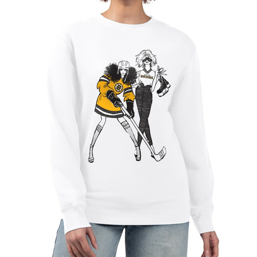 Boston Bruins G-III 4Her by Carl Banks Women's Hockey Girls Team Graphic Fleece Pullover Sweatshirt - White Sweatshirts