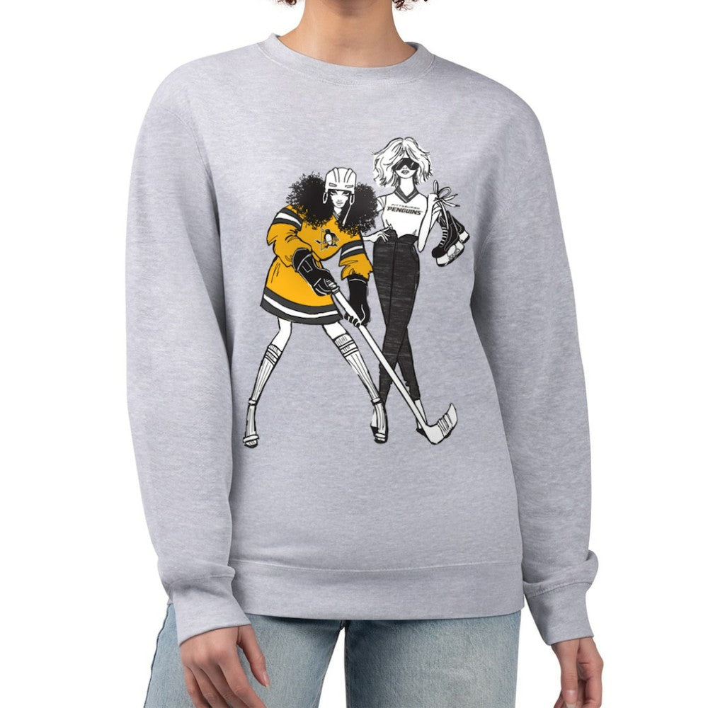 Pittsburgh Penguins G-III 4Her by Carl Banks Women's Hockey Girls Team Graphic Fleece Pullover Sweatshirt - Heather Gray Sweatshirts