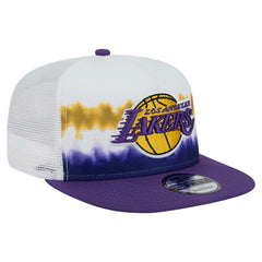 Los Angeles Lakers Dip-Dye 9FIFTY A-Frame Trucker Snapback Hat - White/Purple shop