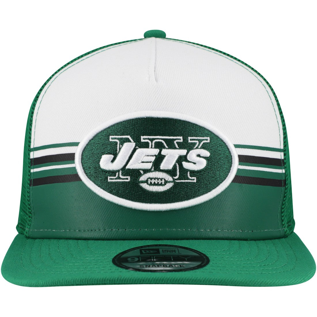 New York Jets New Era Striped A-Frame 9FIFTY Adjustable Trucker Snapback Hat - White/Green outlet