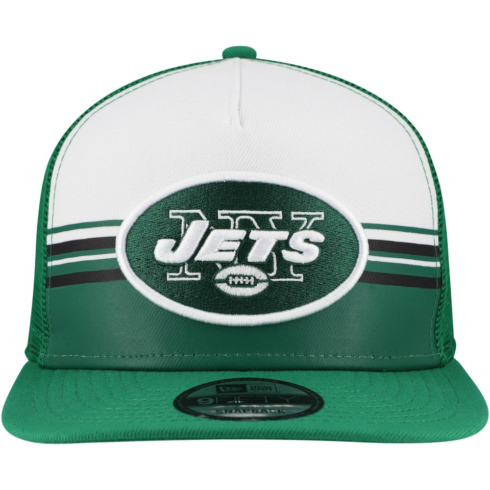 New York Jets New Era Striped A-Frame 9FIFTY Adjustable Trucker Snapback Hat - White/Green outlet