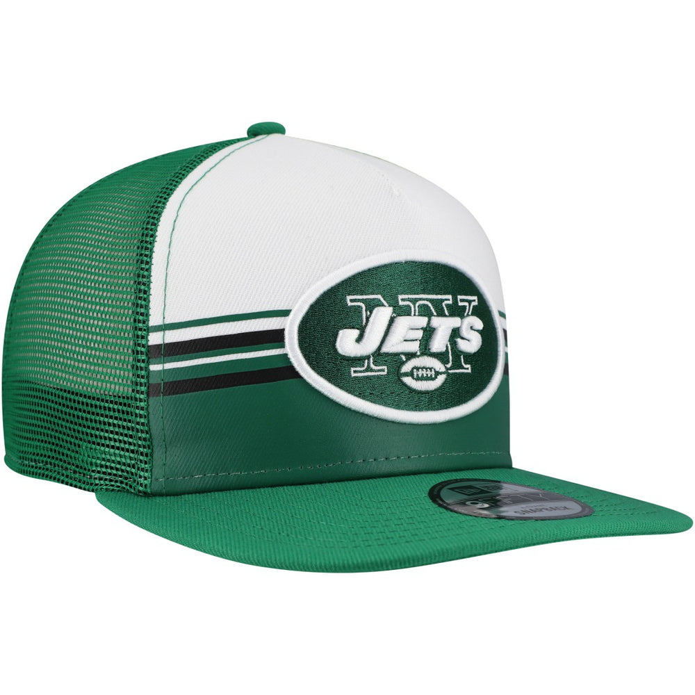 New York Jets New Era Striped A-Frame 9FIFTY Adjustable Trucker Snapback Hat - White/Green outlet