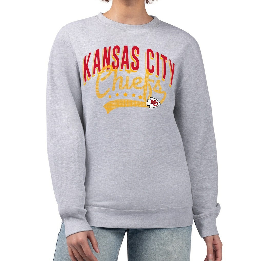 Kansas City Chiefs G-III 4Her by Carl Banks Women's Filigree Logo Graphic Fleece Pullover Sweatshirt - Heather Gray on sale