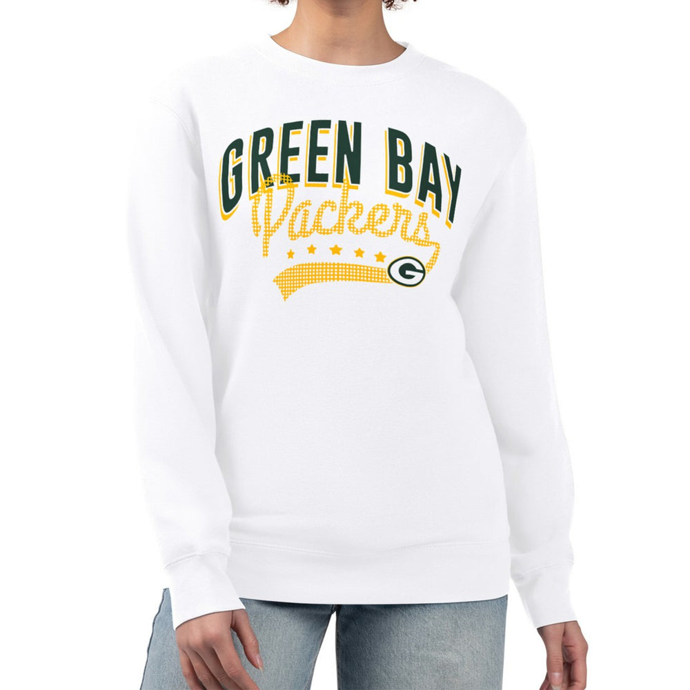 Green Bay Packers G-III 4Her by Carl Banks Women's Filigree Logo Graphic Fleece Pullover Sweatshirt - White on sale