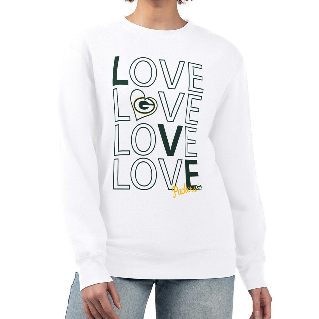 Green Bay Packers G-III 4Her by Carl Banks Women's Lots of Love Graphic Fleece Pullover Sweatshirt - White online