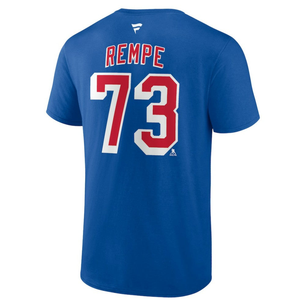 Matt Rempe New York Rangers Fanatics Authentic Stack Name & Number T-Shirt - Blue T-shirts