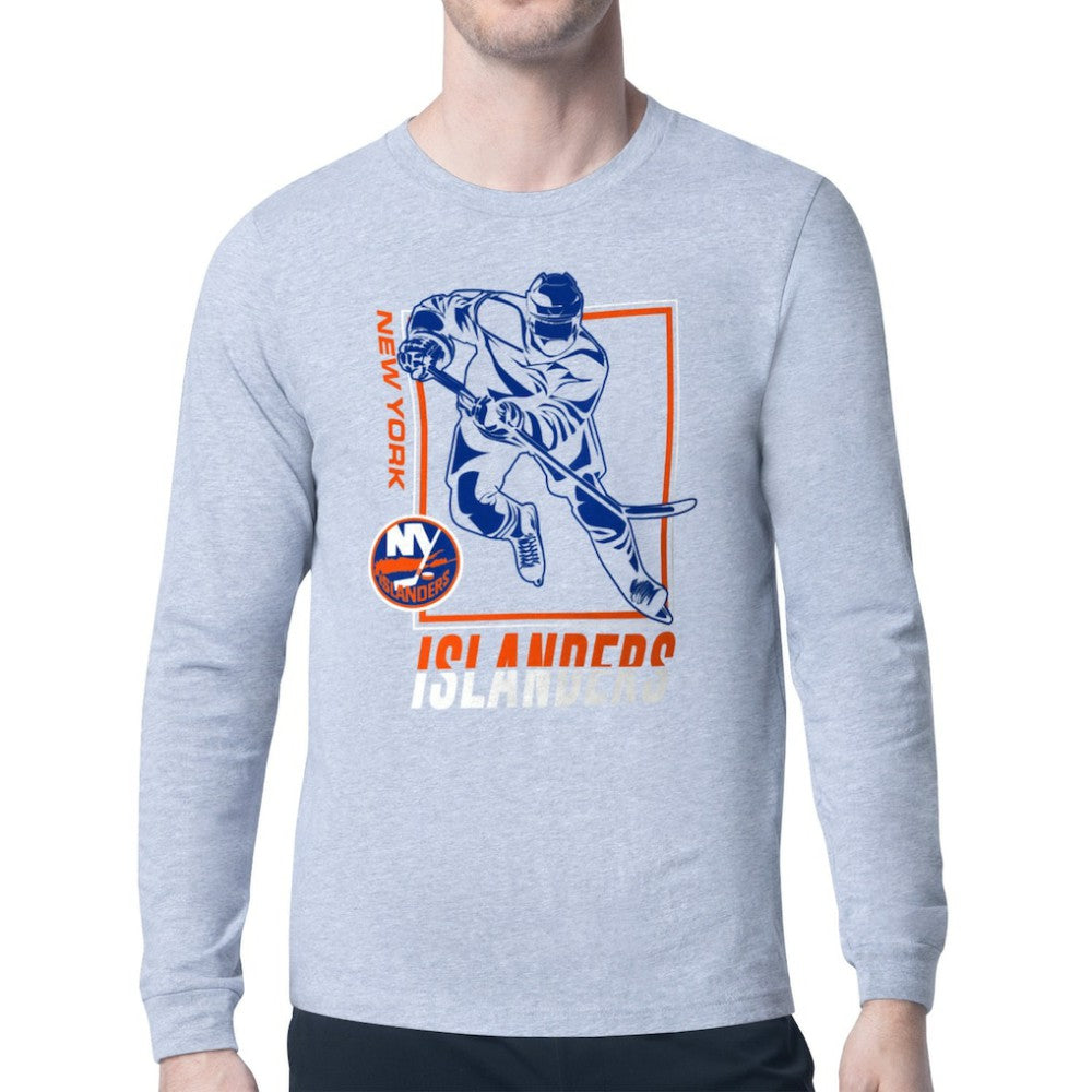 New York Islanders Starter Player Grid Long Sleeve T-Shirt - Heather Gray T-shirts