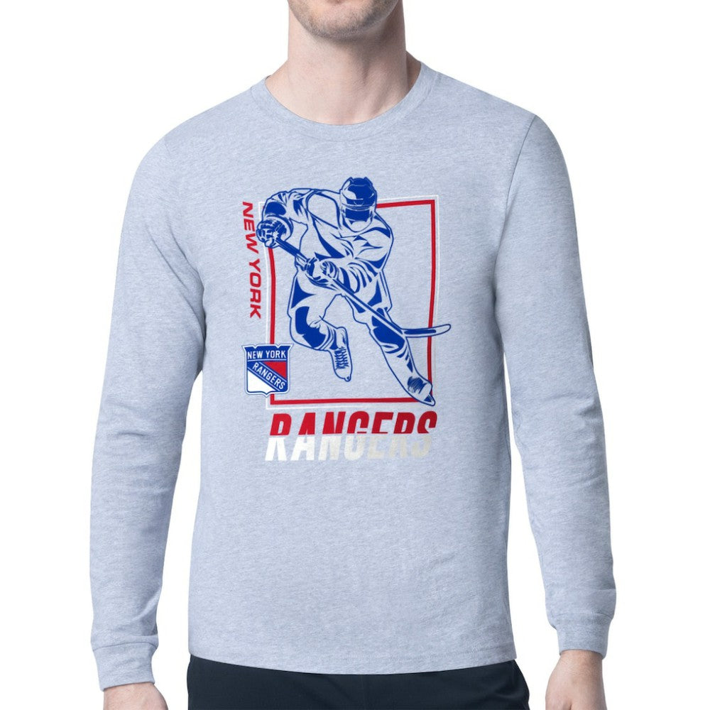 New York Rangers Starter Player Grid Long Sleeve T-Shirt - Heather Gray T-shirts