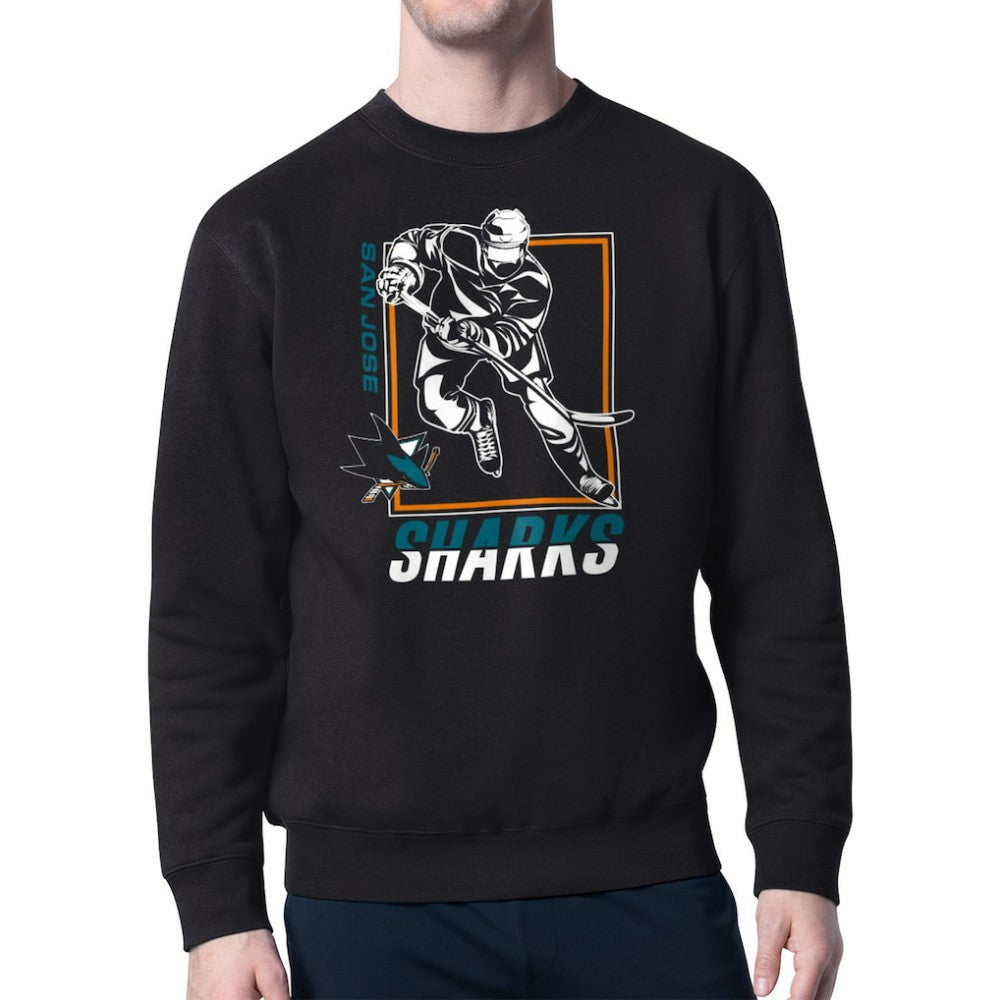 San Jose Sharks Starter Player Grid Fleece Pullover Sweatshirt - Black Sweatshirts