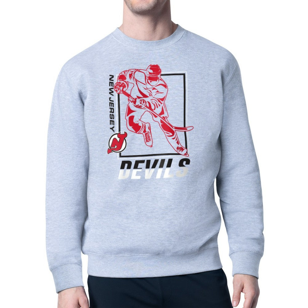 New Jersey Devils Starter Player Grid Fleece Pullover Sweatshirt - Heather Gray Sweatshirts