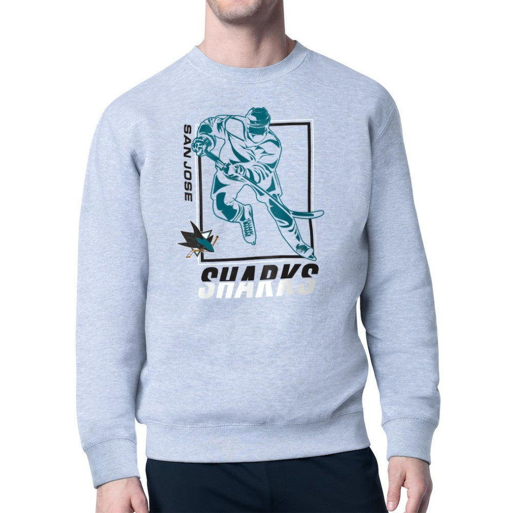 San Jose Sharks Starter Player Grid Fleece Pullover Sweatshirt - Heather Gray Sweatshirts