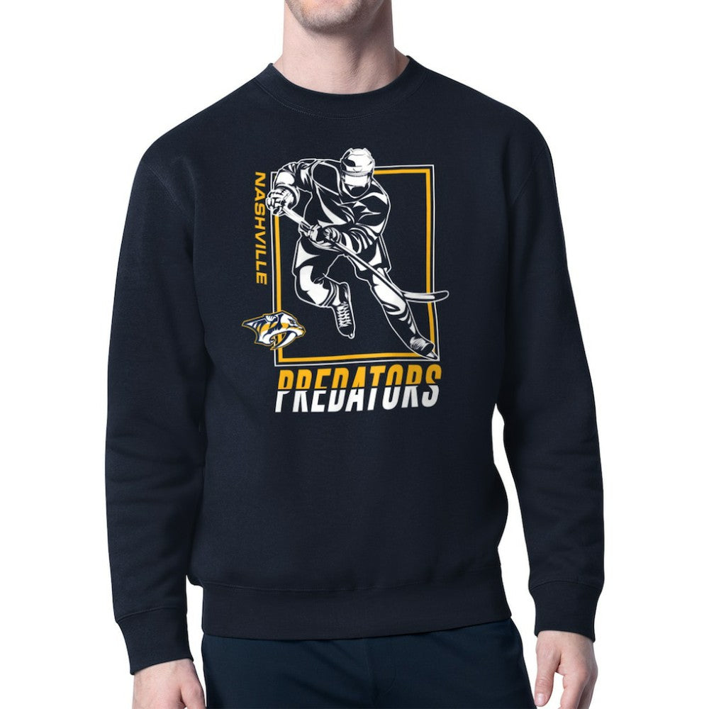 Nashville Predators Starter Player Grid Fleece Pullover Sweatshirt - Navy Sweatshirts