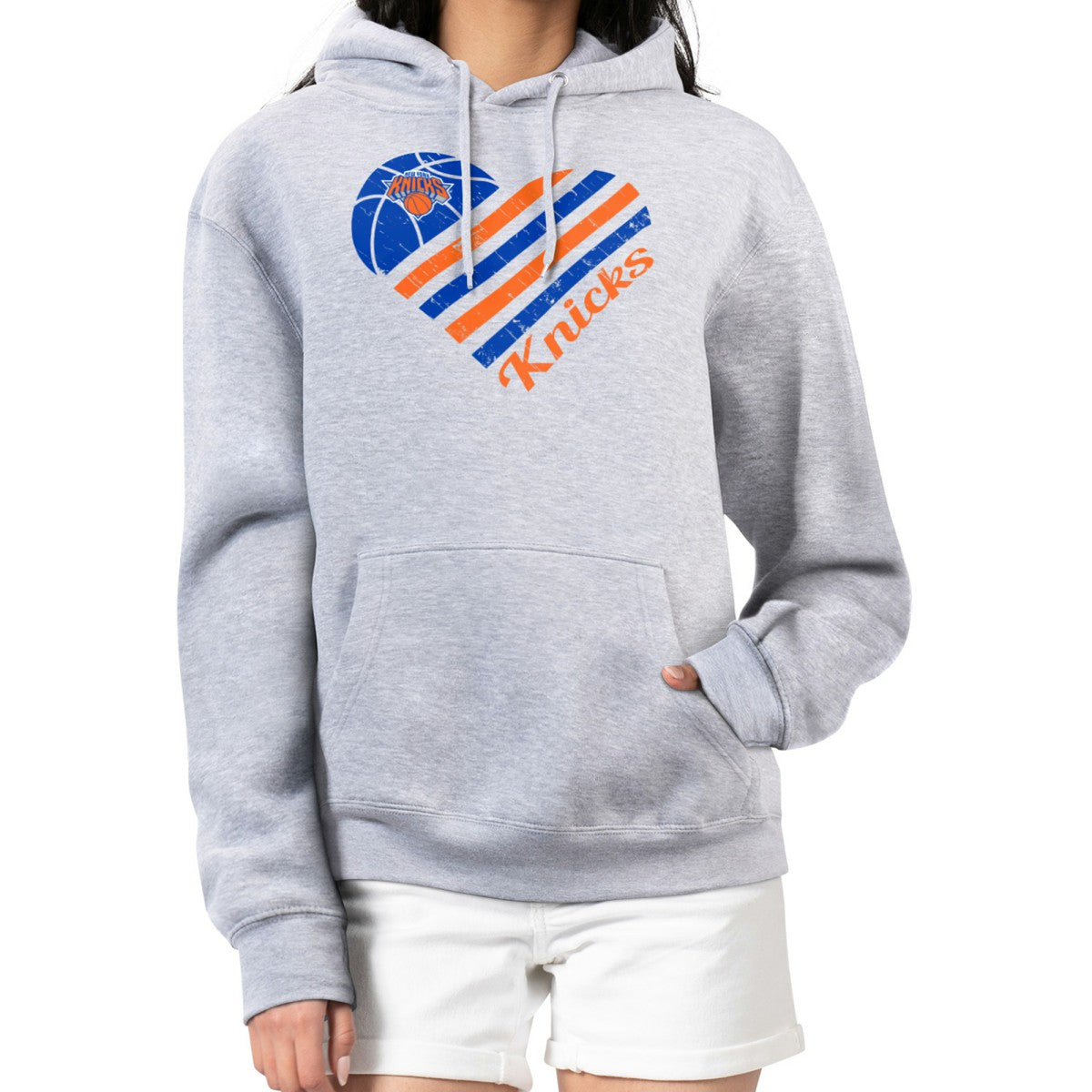 New York Knicks G-III 4Her by Carl Banks Women's Heart Pullover Hoodie - Heather Gray sale