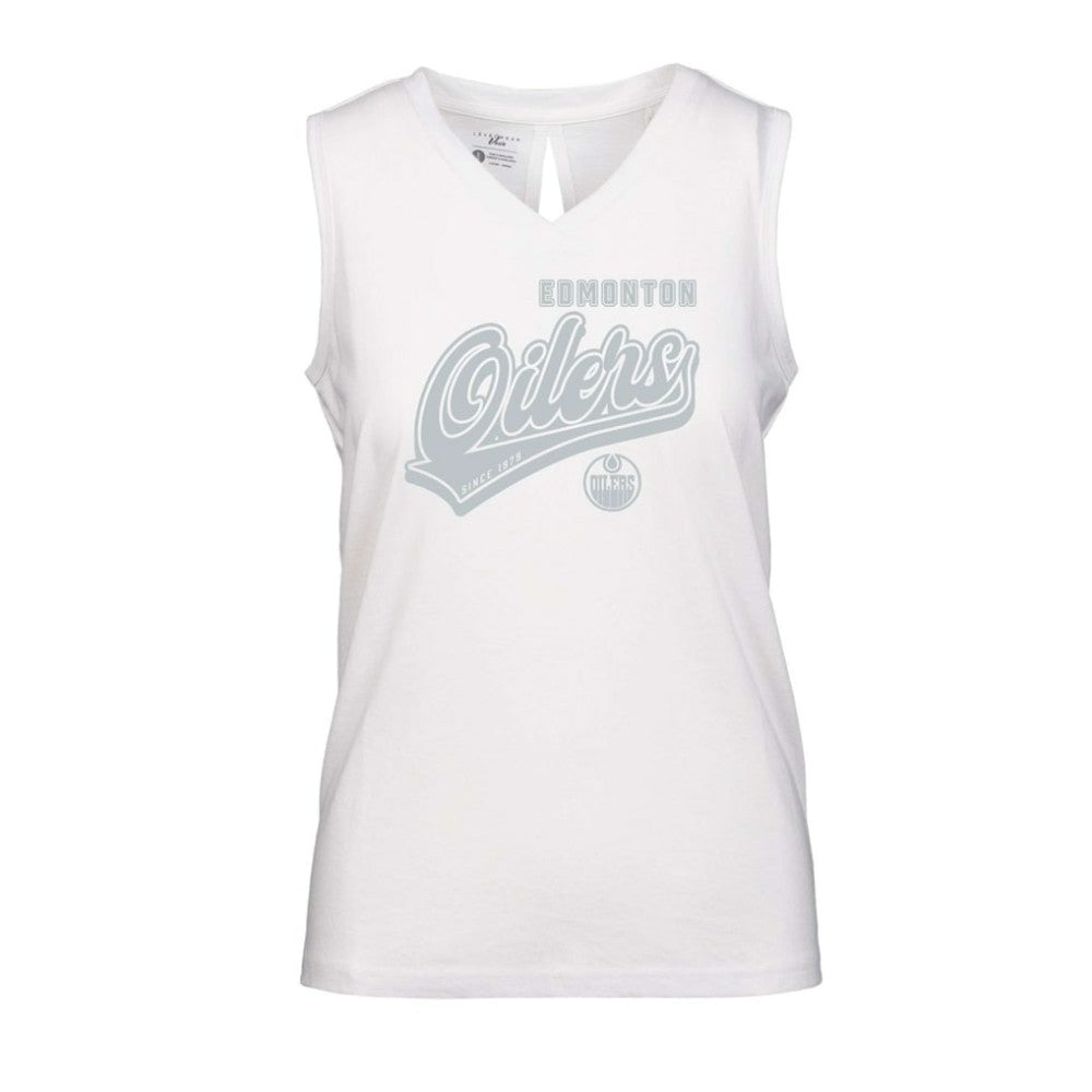 Edmonton Oilers Levelwear Women's Paisley Sweep V-Neck Tank Top - White Tank Top