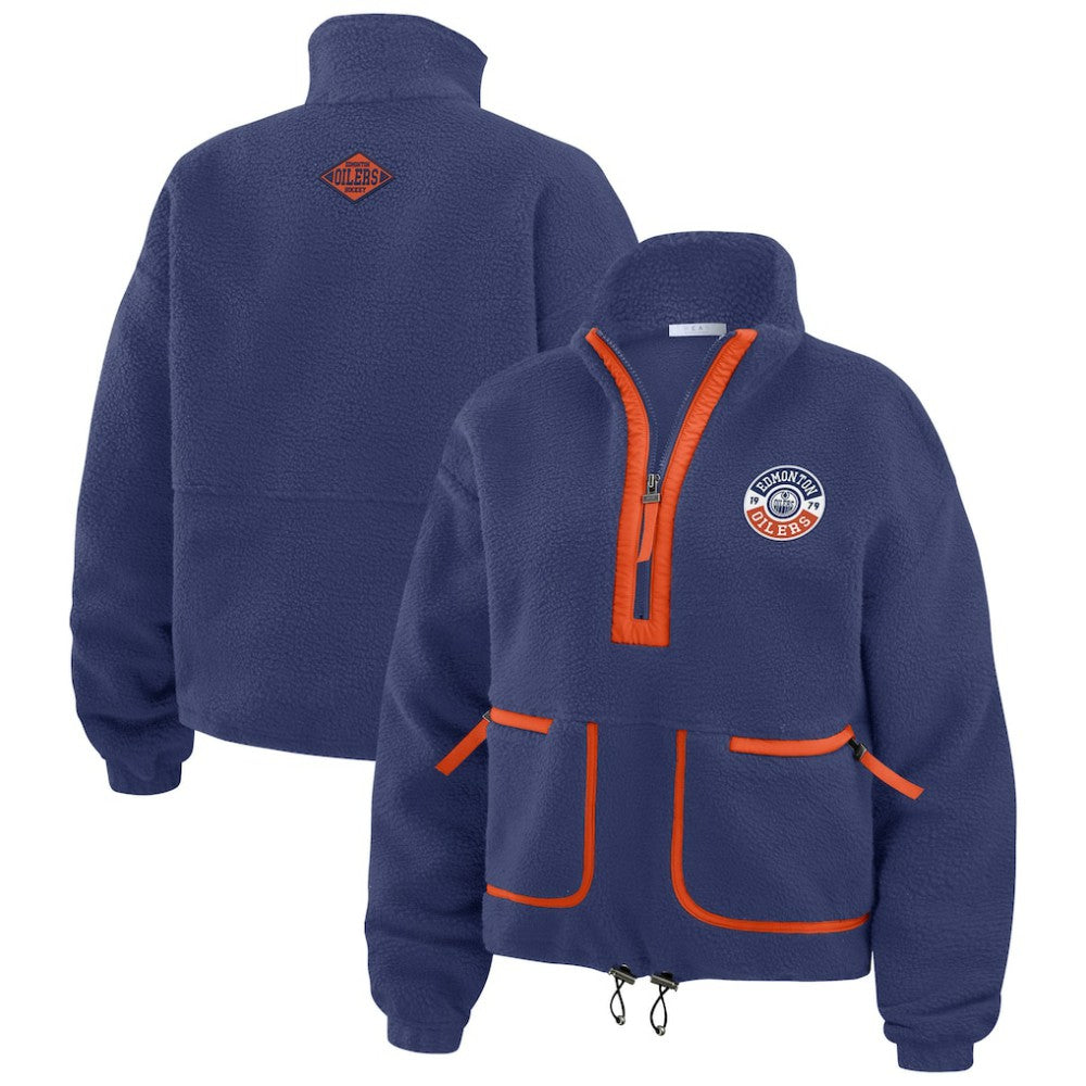 Edmonton Oilers WEAR by Erin Andrews Women's Polar Fleece Half-Zip Jacket - Royal Jackets