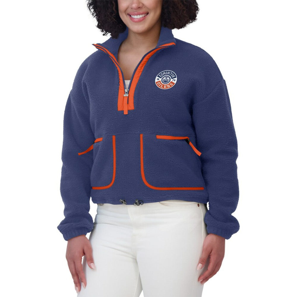 Edmonton Oilers WEAR by Erin Andrews Women's Polar Fleece Half-Zip Jacket - Royal Jackets