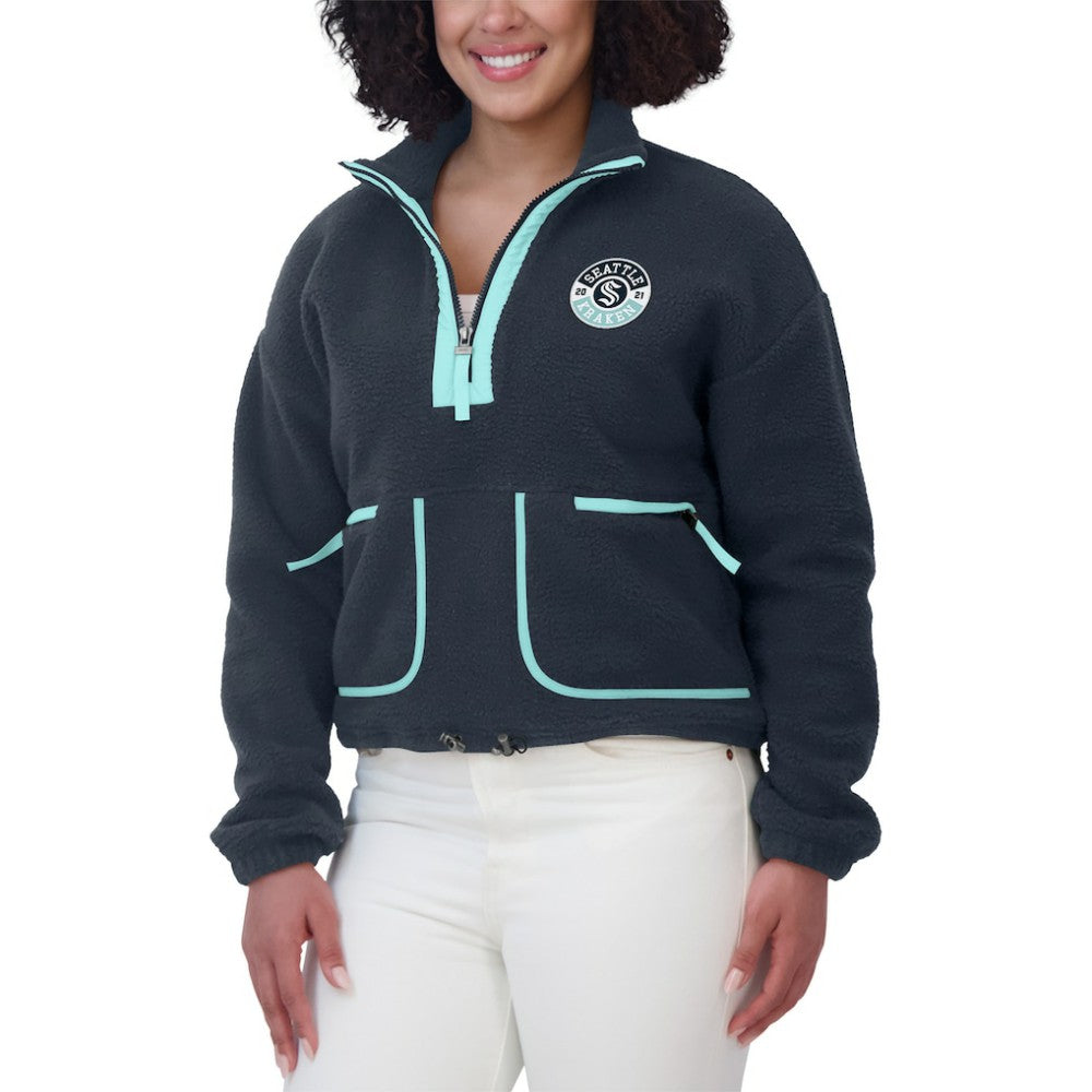 Seattle Kraken WEAR by Erin Andrews Women's Polar Fleece Half-Zip Jacket - Deep Sea Blue Jackets