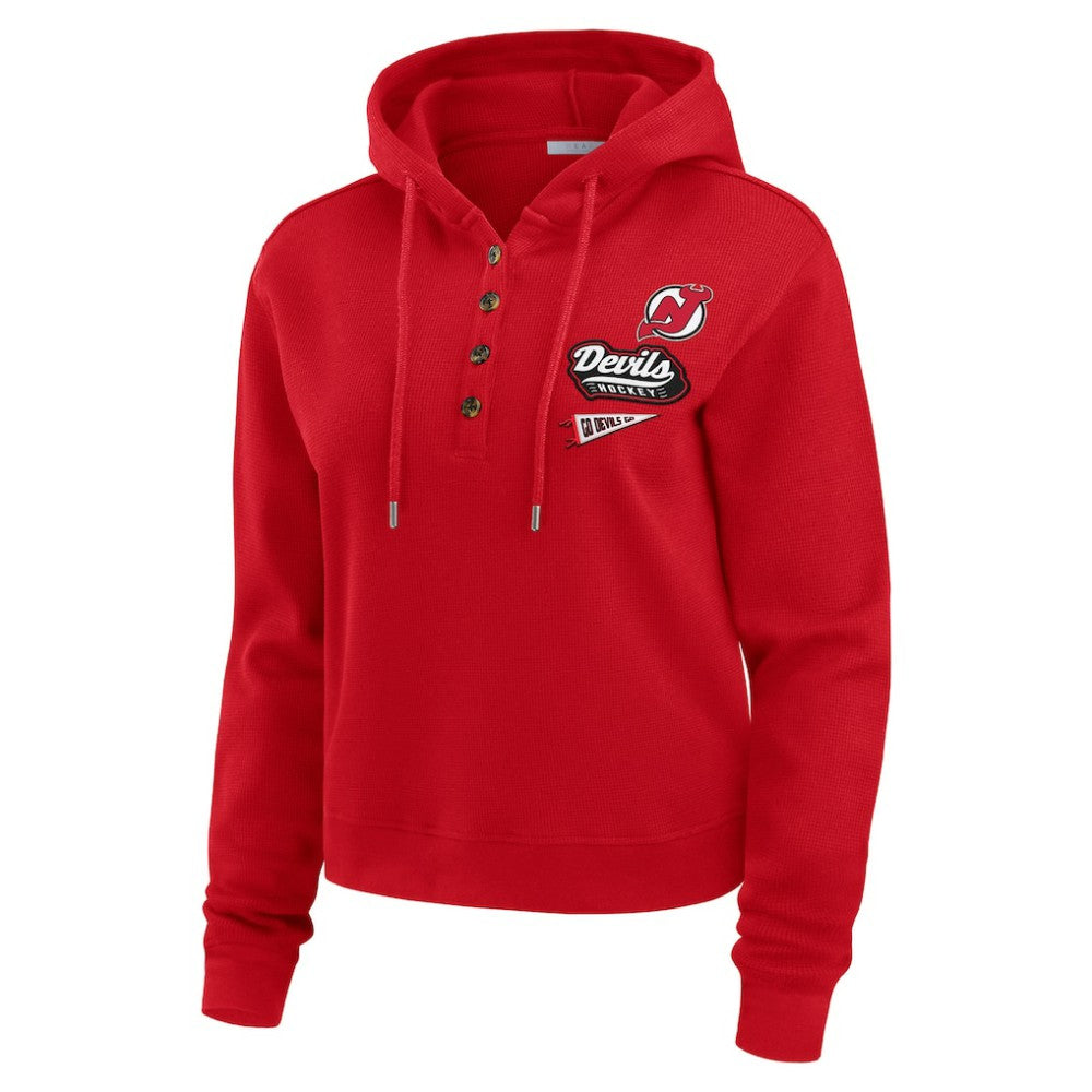 New Jersey Devils WEAR by Erin Andrews Women's Waffle-Knit Pullover Hoodie - Red Jerseys
