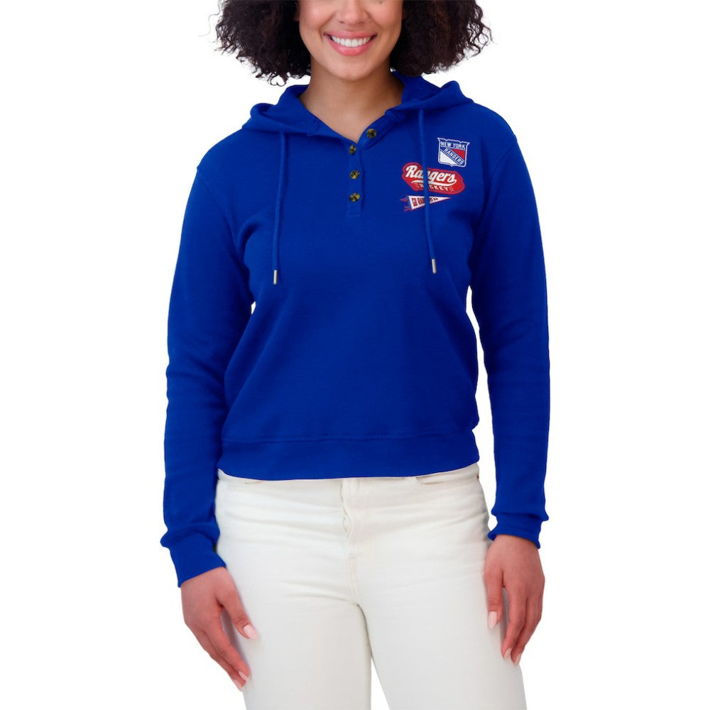 New York Rangers WEAR by Erin Andrews Women's Waffle-Knit Pullover Hoodie - Blue Hoodies