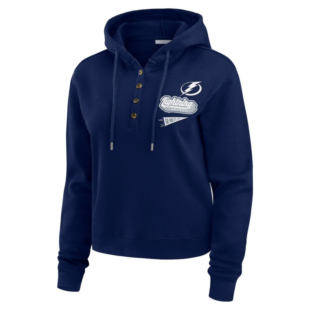 Tampa Bay Lightning WEAR by Erin Andrews Women's Waffle-Knit Pullover Hoodie - Blue Hoodies