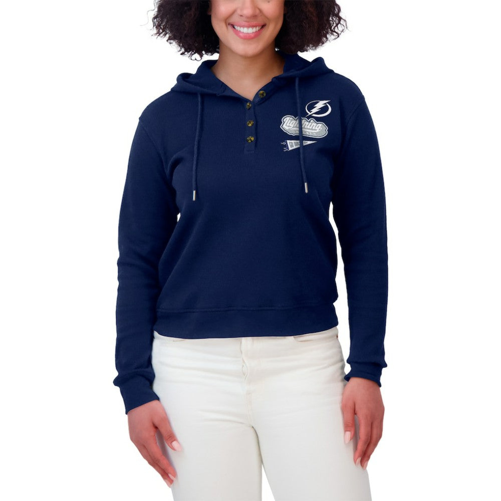Tampa Bay Lightning WEAR by Erin Andrews Women's Waffle-Knit Pullover Hoodie - Blue Hoodies