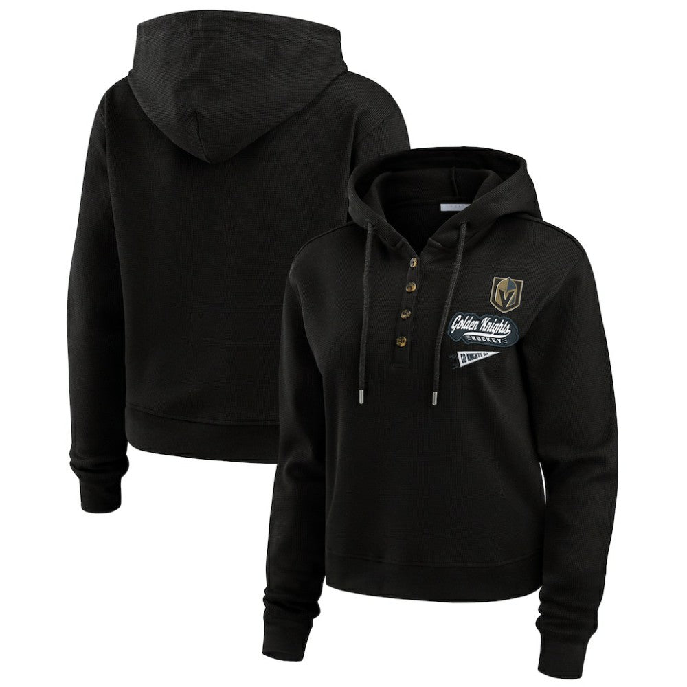 Vegas Golden Knights WEAR by Erin Andrews Women's Waffle-Knit Pullover Hoodie - Black Hoodies
