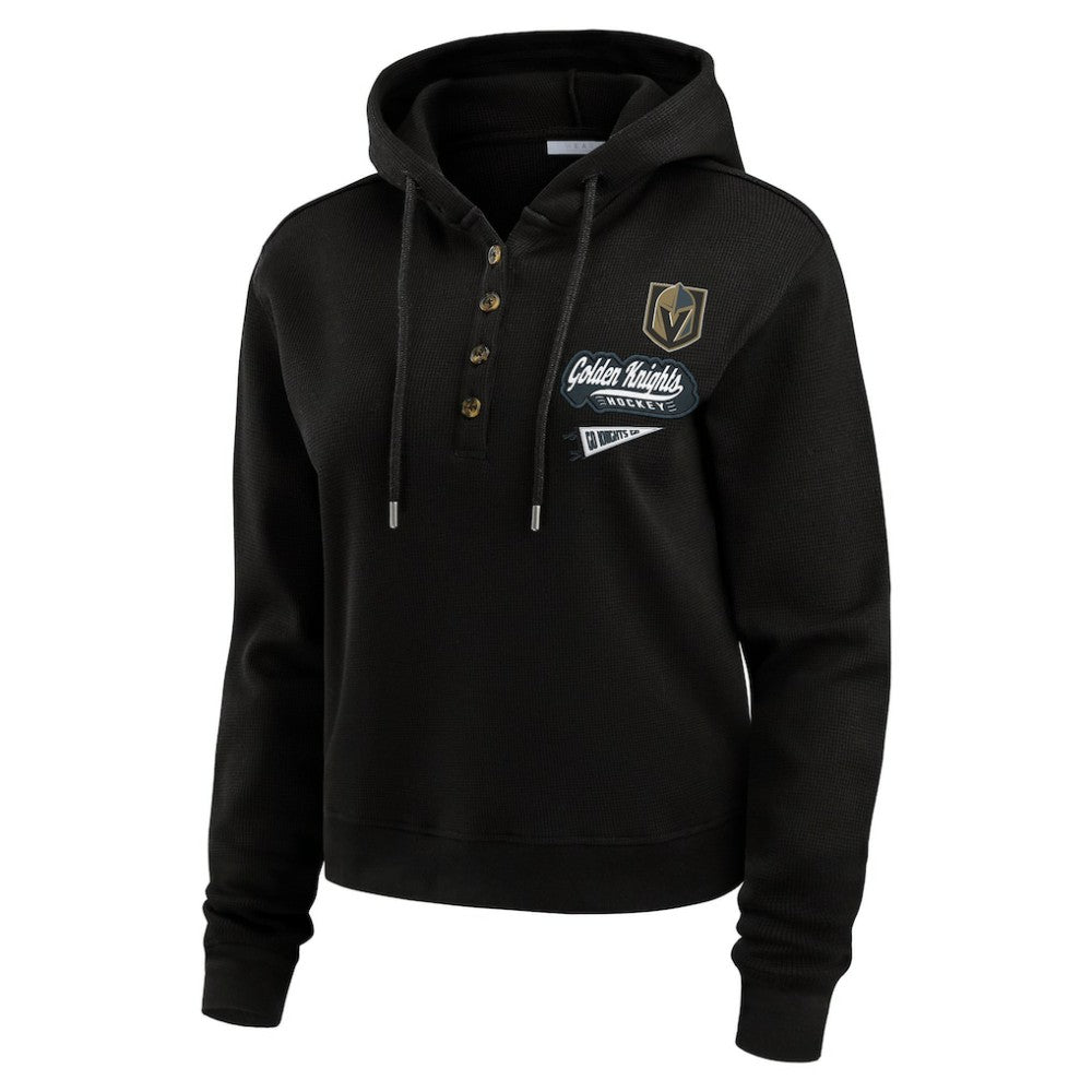 Vegas Golden Knights WEAR by Erin Andrews Women's Waffle-Knit Pullover Hoodie - Black Hoodies